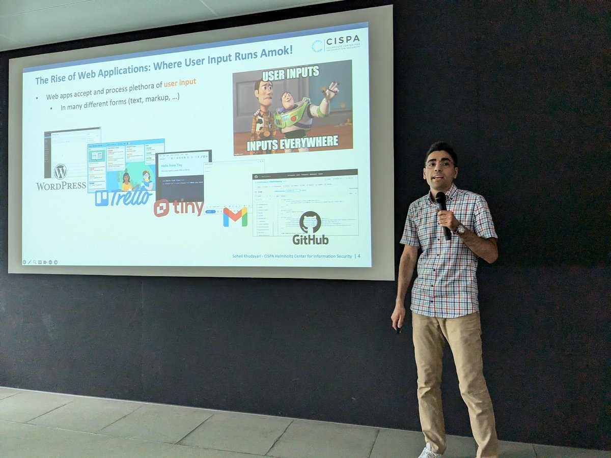 Soheil Khodayari on stage at EPFL (SuRI 2024) presenting his research on web security, Laussanne, Switzerland.
